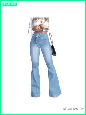 High Waisted Bell Bottom Flare Jeans Stretch Denim Wide Leg Pants